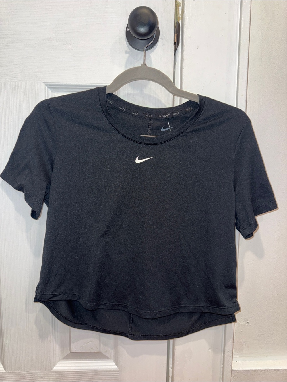 Nike Black Short-Sleeve Crop Tee with White Swoosh